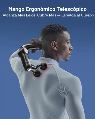 Vista 2 de KingPavonini Pistola de masaje plegable con cabeza de doble bola, cabeza ajustable y mango extensible, pistola de masaje de espalda de mano