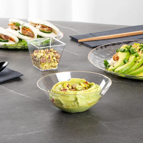 Vista 7 de Restaurantware Moderna - Cuencos de plástico de 6 onzas, 20 cuencos de ensalada desechables duraderos – Cuencos de plástico transparente resistentes