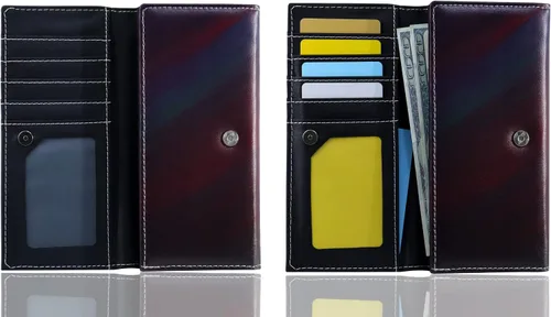 Vista 4 de Anime Jujutsu Kaisen - Carteras para hombre, billetera larga bi-plegable, de piel sintética, cartera alta con tarjetero, color negro, Jujutsu