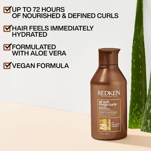 Vista 3 de Champú Redken All Soft Mega Curls para cabello extremadamente seco, rizado y encrespado - Nutre y suaviza el cabello severamente seco, sin sulfato