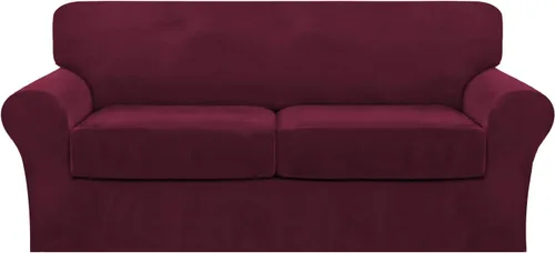 Vista 57 de FantasDecor Fundas de terciopelo para sofá de 2 piezas para sala, con cojín individual, protector elástico de muebles para mascotas, lavable a Negro