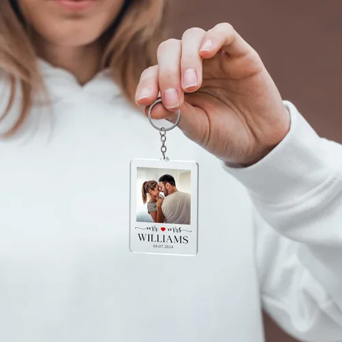 Vista 3 de Llavero de acrílico de foto de pareja personalizada