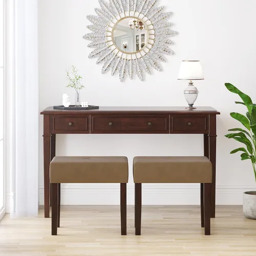 Vista 2 de EOSVALO Taburete de tocador de cuero, banco otomano rectangular de 18.7 pulgadas de ancho para sala de maquillaje, silla de tocador con patas
