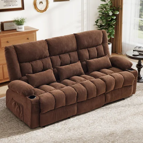 Vista 16 de BOSMILLER Sofá reclinable con portavasos para sala de estar, sofá manual de 3 asientos, reclinable con bolsillo lateral