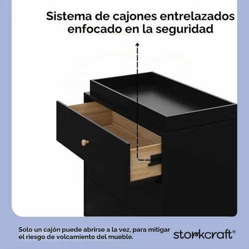 Vista 6 de Storkcraft California - Cómoda de 3 cajones con cambiador, color negro/madera flotante
