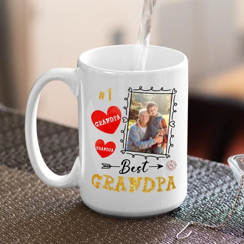 Vista 4 de Taza de café de cerámica con texto en inglés «Best Grandpa Add Photo », regalos para abuelo, abuelo, papá, amapola, Día del Padre, taza de café