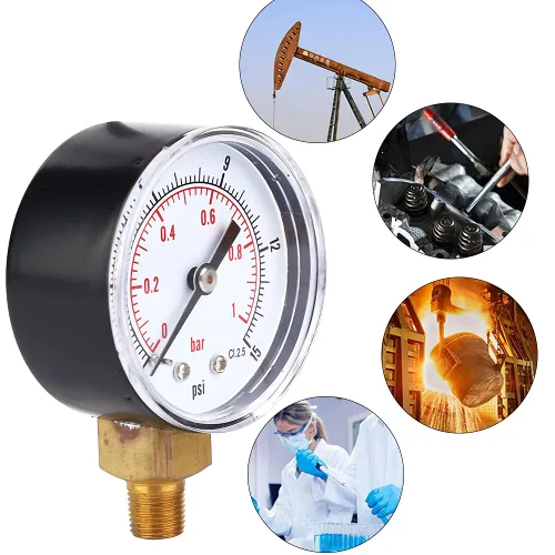 Vista 6 de Psi Presión Baja Presión 1/4 Npt Manómetro, Presión 1.969 in Dial 1/8 BSPT Conexión inferior para aire, agua, aceite, gas 0-15psi (0-15psi 0-1bar)