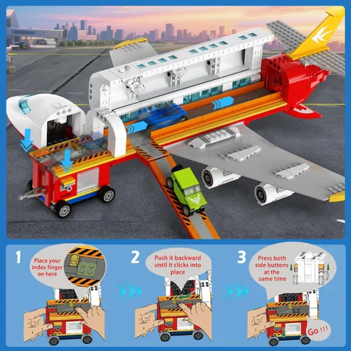 Vista 3 de HOGOKIDS Juego de construcción de avión urbano de 2 estilos con luz LED, bloques de construcción de aviones, interruptor de carga de pasajeros