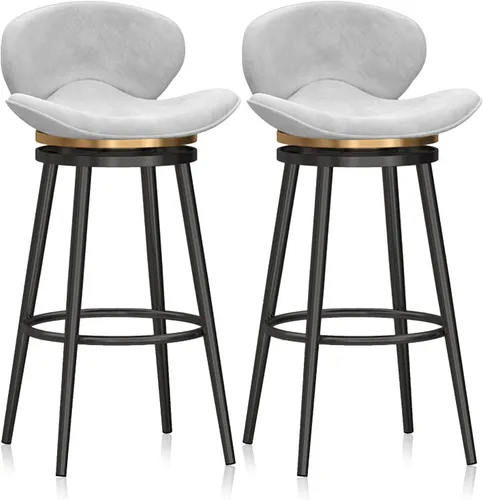 Vista 11 de Taburete de bar moderno con Patas de Metal Negro, giratorio de 360 grados, cómodo y tapizado, ideal para el hogar, bar, cocina, isla, comedor o Pub