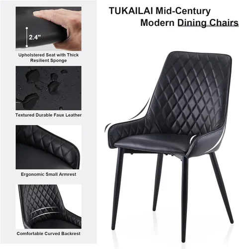 Vista 5 de TUKAILAi Juego de 2 sillas de comedor de piel sintética, moderno sillón con asiento tapizado y patas de metal, silla de ocio de poliuretano