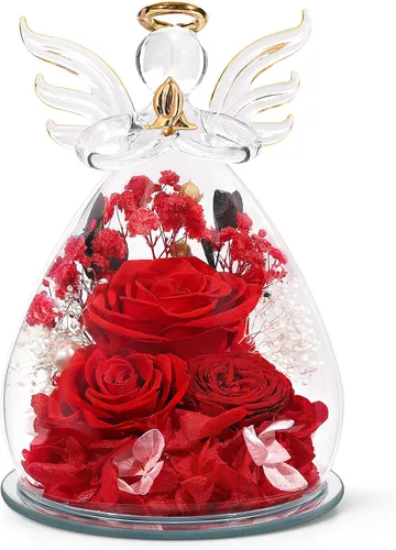 Vista 12 de Regalos para mamá, regalos de cumpleaños para mujeres, rosa preservada para siempre, flor en cristal, figuras de ángel, flores frescas para entrega