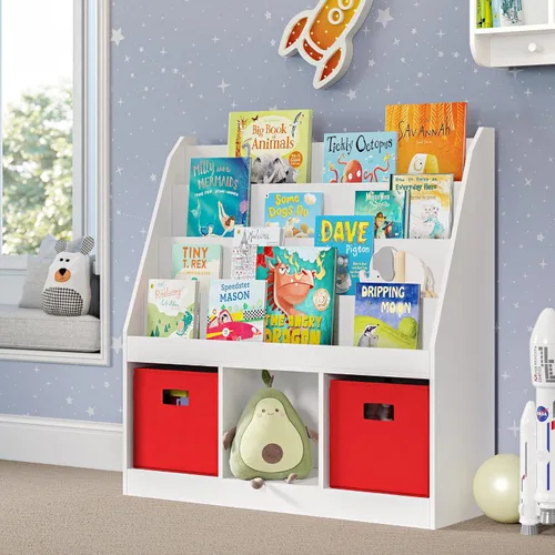 Vista 2 de RiverRidge Estantería para niños con 4 estantes y tres cubículos, blanco (02-251), 11.81"P x 35"A x 36"Al Estantería para sala de juegos con 4