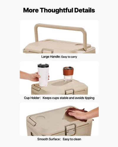 Vista 5 de VEVOR Portable Cooler,Hard Cooler with Ice Retention, Heavy-Duty Handles and Strap, Lightweight Rigid Material Insulated Portable Cooler, Suitable