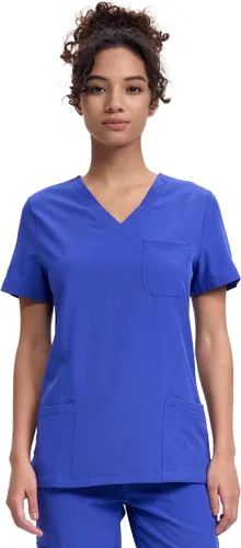 Vista 30 de floralhue Uniformes médicos para mujeres, blusas de uniforme médico suaves con cuello en V, uniforme médico elástico con 4 bolsillos, transpirable