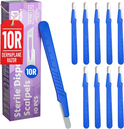 Vista 13 de MyMed Bisturíes desechables Cuchillas afiladas de acero al carbono #10 Bolsas individuales estériles para dermaplaining, podología