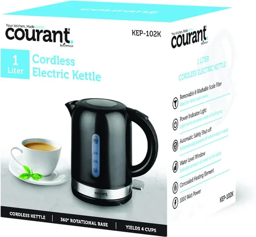 Vista 3 de Courant Hervidor eléctrico inalámbrico de 1 litro con luz LED, 1000 W de potencia, apagado automático de seguridad, perfecto para té/café/chocolate