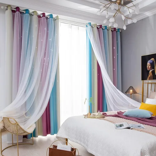 Vista 15 de Loyala Cortinas opacas de doble capa con diseño de estrellas para dormitorio de niños, bonitas, 63 pulgadas de largo, juego de 2 paneles, beige, 42