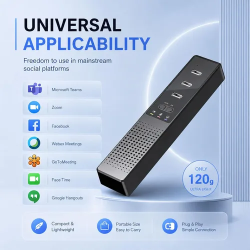 Vista 5 de Altavoz USB 3 en 1 para computadora con micrófono, altavoz de conferencia de escritorio para computadora portátil con micrófono para oficina en casa