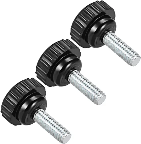 Vista 10 de Perillas de sujeción moleteadas, rosca macho M4 x 0.630 in, cabeza de 0.630 in, pomos de plástico termoestable para tornillo de pulgar negro