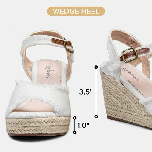 Vista 3 de Vepose Sandalias de cuña 80 alpargatas para mujer, sandalias de plataforma de tacón alto y hebilla de tobillo