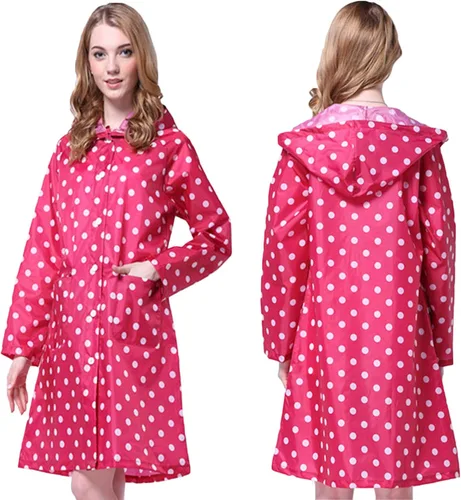 Vista 4 de Tonfei Womens Long Waterproof Raincoat Cute Polka Dot Lightweight Packable Rain Jacket with Hood for Women Teen Girls