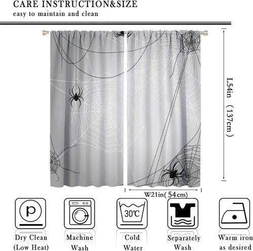 Vista 2 de JESTRONRY Cortinas de telaraña, telaraña espeluznante de Halloween, gótico, naranja, aterrador, tratamiento de ventana, cortinas opacas