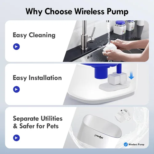 Vista 2 de Fuente de agua para gatos de acero inoxidable, dispensador de agua para perros con bomba inalámbrica, dispensador de agua para gatos de 101 oz/3 L