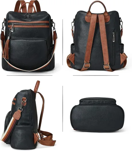 Vista 33 de OPAGE - Mochila de cuero para mujer, con borla de moda, bolso de hombro, mochila grande, bolsa de viaje, gris, L