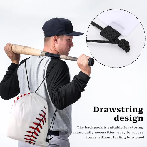 Vista 2 de Mozeat Lens 2 bolsas de béisbol con cordón, pequeñas bolsas deportivas con cordón, bolsas de regalo para fiesta de béisbol, bolsas de regalo, bolsa