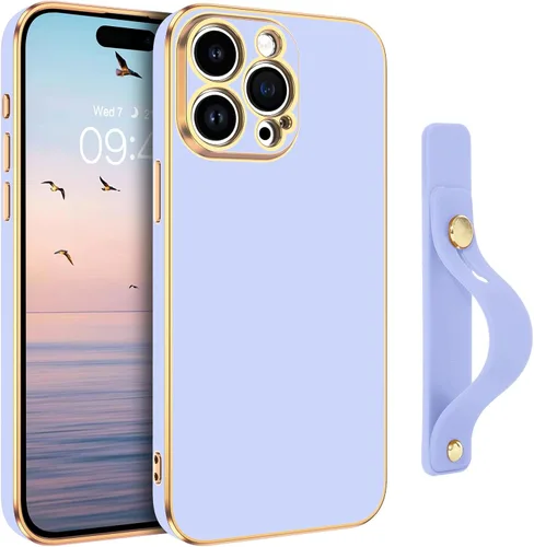 Vista 14 de GUAGUA Funda para iPhone 15 de 6.1 pulgadas con soporte para correa de muñeca, delgada, suave, galvanizada, TPU iPhone 15, funda protectora a prueba