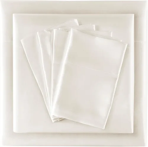 Vista 15 de Madison Park Essentials - Juego de sábanas de satén de lujo y sedoso con brillo natural, bolsillo elástico de 14 pulgadas para colchones de hasta 16