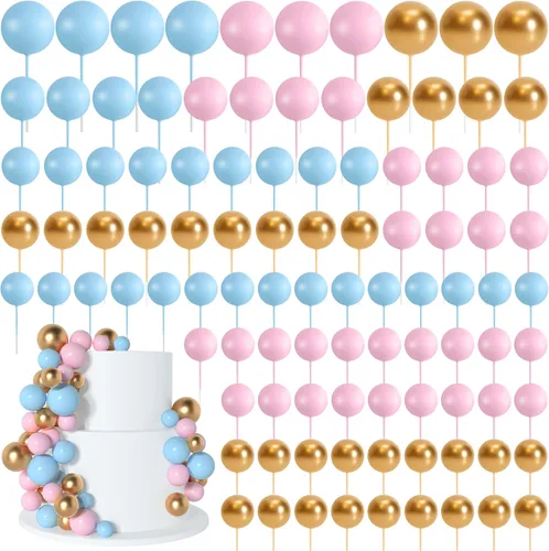 Vista 11 de 138 Piezas Bolas Doradas Decoraciones para Pasteles Decoraciones de Globos para Cupcakes Bolas de Espuma de Varios Tamaños para Decoración de Oro