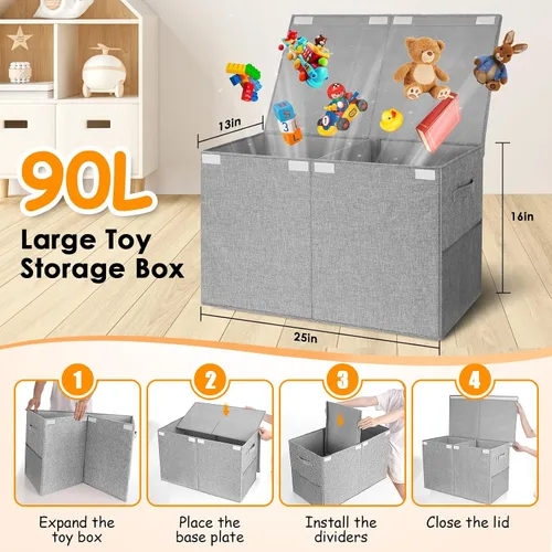 Vista 2 de Caja grande de juguetes con tapa, organizador de almacenamiento de juguetes para niños y niñas, canasta grande de juguetes para sala de estar, sala
