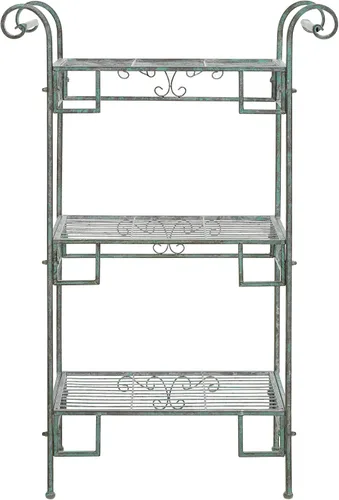 Vista 5 de SAFAVIEH Colección para Exterior Noreen Victorian Scroll, Estante de Hierro Forjado Antiguo en Verde Oscuro de 3 Niveles