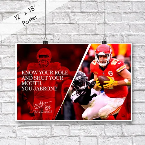 Vista 2 de Vincit Veritas Póster de Travis Kelce con cita motivacional, carteles inspiradores de fútbol para decoración deportiva, coaching, arte de pared
