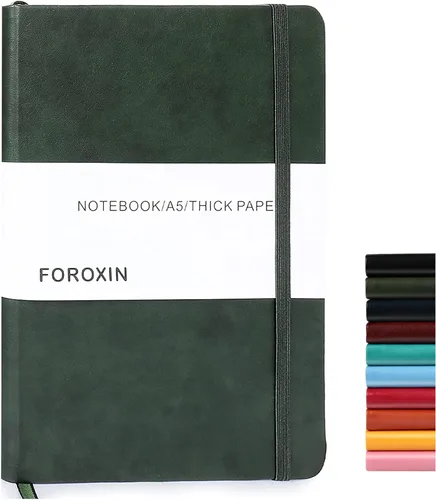 Vista 24 de Cuaderno rayado de tapa dura, tamaño A5, con forro de 8.3 x 5.7 pulgadas, papel grueso premium de 80 gsm (100 hojas/200 páginas). Tapa dura de piel