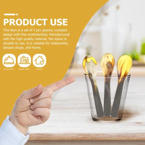 Vista 8 de Hemoton Juego de 3 cucharas de cuerno de buey de 5.70 pulgadas para postre de cuerno natural para café, té, helado, pastel y utensilios para servir