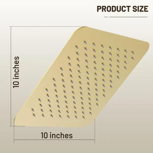 Vista 7 de Esnbia 10" Rain Shower Head, Stainless Steel Rainfall Ceiling Mount Shower Head, 2.5 GPM Water Flow, Brushed Gold