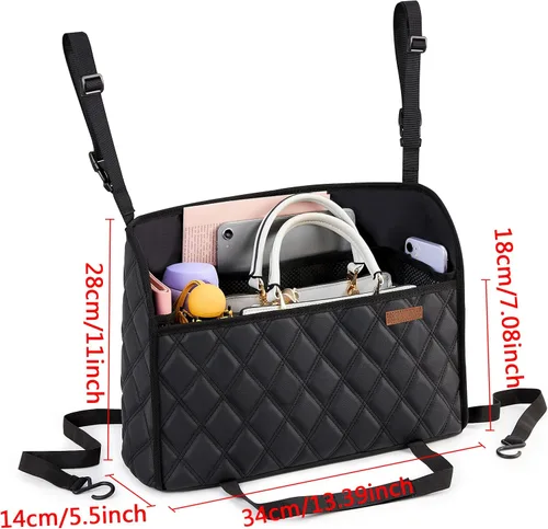 Vista 3 de WLLWOO WLLWOO Soporte de red para bolso de mano entre los asientos, organizador de almacenamiento trasero para consola, barrera de almacenamiento