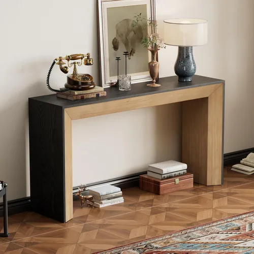 Vista 10 de Mesa consola moderna de 59 pulgadas, color negro, mesa de entrada elegante y versátil para sofá detrás del sofá para sala de estar, pasillo