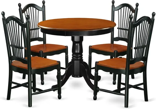 Vista 11 de East West Furniture ANDO3-BCH-W Juego de mesa de comedor de 3 piezas contiene una mesa redonda de madera con pedestal y 2 sillas de comedor