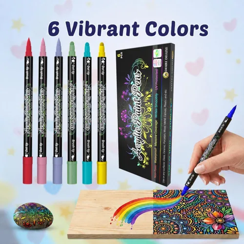 Vista 2 de Bolígrafos de pintura acrílica Desire Deluxe para pintura de roca, piedra, cerámica, vidrio, madera, lienzo – Juego de 6 marcadores no tóxicos a