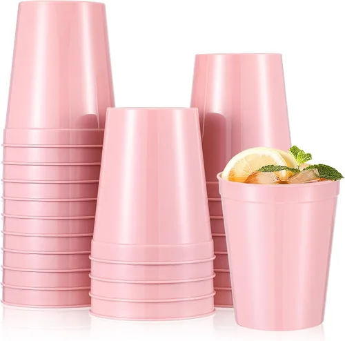 Vista 8 de Mifoci 24 vasos de plástico para estadios en blanco, reutilizables, apilables, para fiestas de cumpleaños, bodas, Mardi Gras (16 onzas, negro)