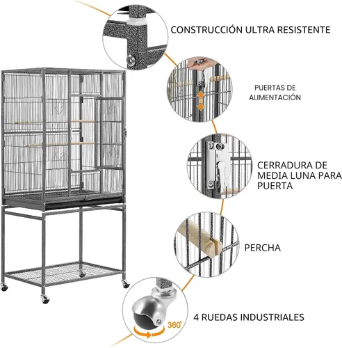 Vista 5 de Yaheetech Jaula grande de hierro forjado de 54 pulgadas para loros pequeños, periquitos y pájaros para loros pequeños, periquitos, mejillas verdes