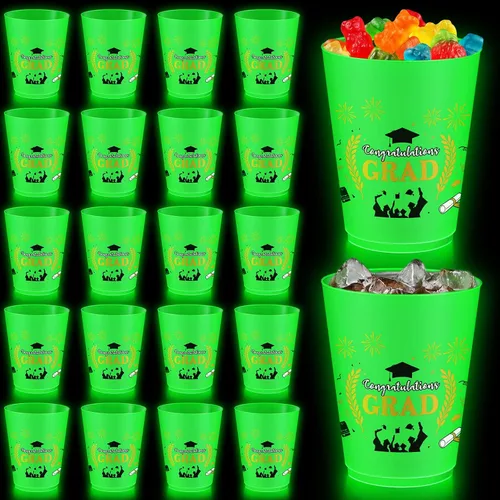 Vista 8 de 24 vasos de béisbol que brillan en la oscuridad, vasos de plástico esmerilados de 16 onzas, vaso verde reutilizable con patrones de estrellas