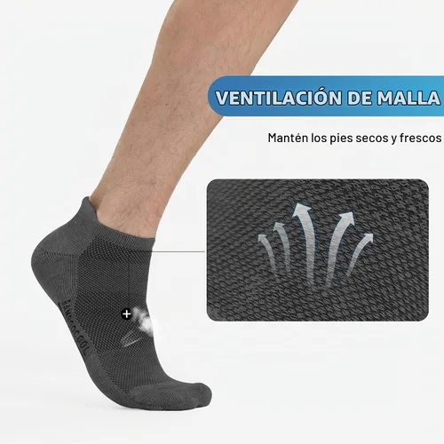 Vista 3 de BAMBOO COOL Calcetines tobilleros deportivos para hombre que absorben la 4*negro/4*gris oscuro