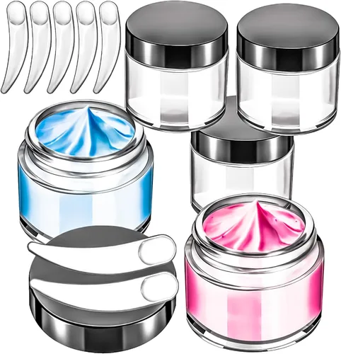 Vista 11 de 6 Pack de tarros de vidrio ámbar de 1 oz con tapas, tarros pequeños de vidrio de 1 onza con tapas y forros interiores, tarros redondos transparentes
