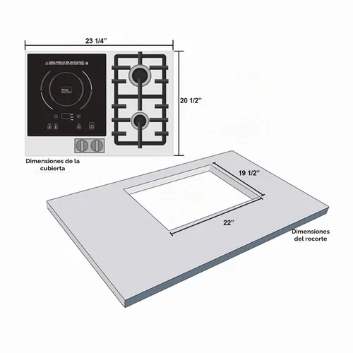 Vista 4 de TI-1+2B 23 pulgadas Inducción única incorporada + 2 quemadores de gas, placa combinada con certificación UL858