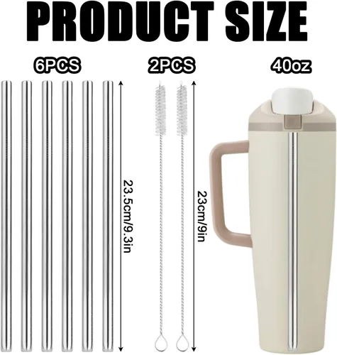 Vista 2 de 6 popotes de repuesto para Owala de 40 onzas, popote de acero inoxidable para botella de agua con 2 cepillos de limpieza compatibles con vaso Owala