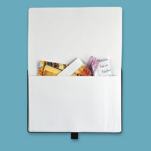 Vista 6 de RICCO BELLO Diario de cuadrícula de puntos de tapa dura, estrellas de luna negra, 5.7 x 8.4 pulgadas Diseño plano, soporte para bolígrafos, papel